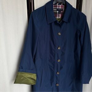 Lands End A Line Trench Coat Navy Blue and Silky avocado green L (14-16)
